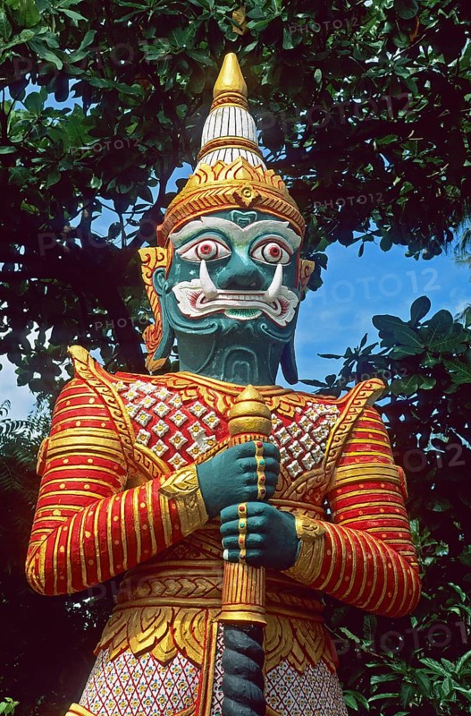 Temple guard statue at the Big Buddha statue on the island of Ko Samui, Thailand, December 2002, vintage, retro, old, historic