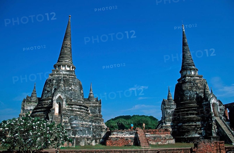 Chedis at Wat Phra Si Sanphet, Ayutthaya, Thailand, December 2002, vintage, retro, old, historic