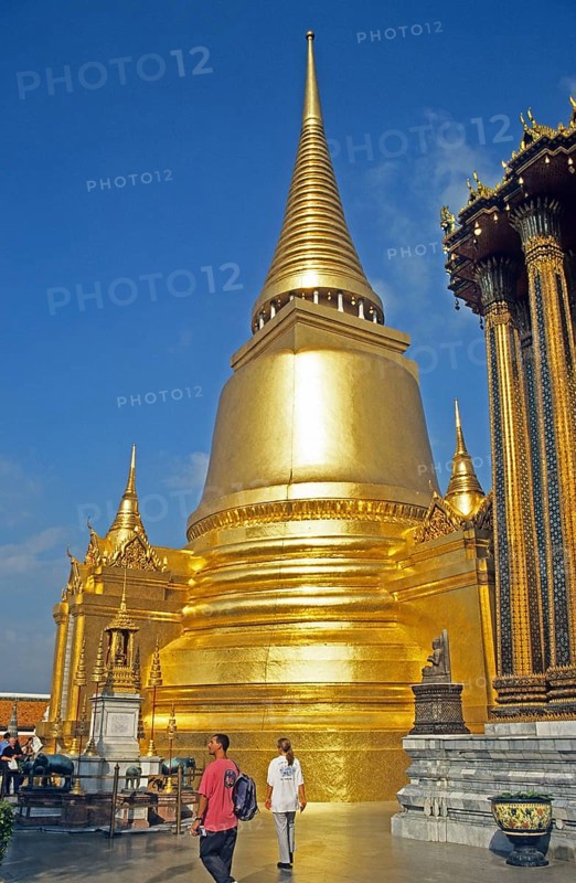 Golden chedi at Wat Phra Kaeo, Bangkok, Thailand, December 2002, vintage, retro, old, historic