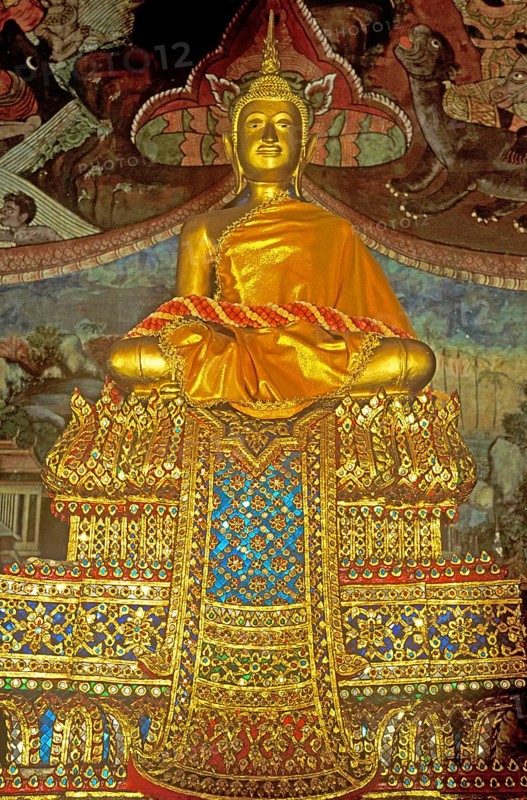 Seated Buddha at Wat Sakhet, Bangkok, Thailand, December 2002, vintage, retro, old, historic