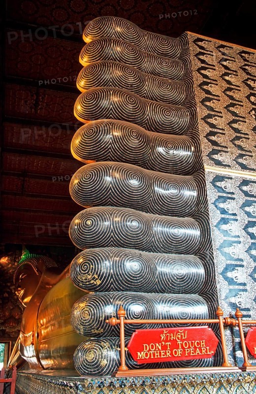 Reclining Buddha in Wat Pho, Bangkok, Thailand, December 2002, vintage, retro, old, historic