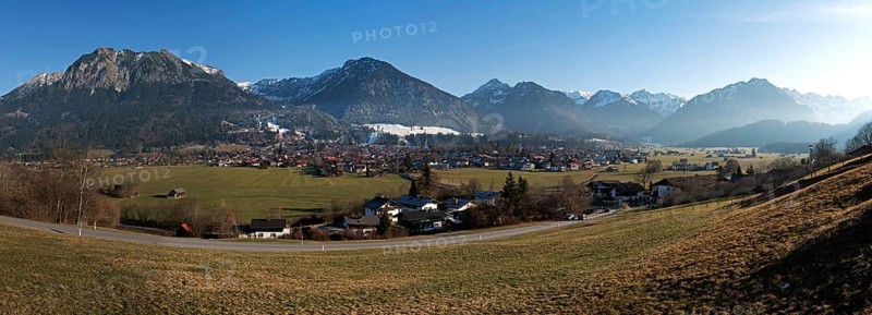 View of Oberstdorf, Rubihorn and Schattenberg and mountains of the Allgäu Alps, panorama, Oberstdorf, Oberallgäu, Allgäu, Bavaria, Germany