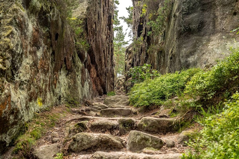 Mühlsteinbrüche hiking area near Jonsdorf in the Zittau Mountains, Upper Lusatia, Saxony, Germany