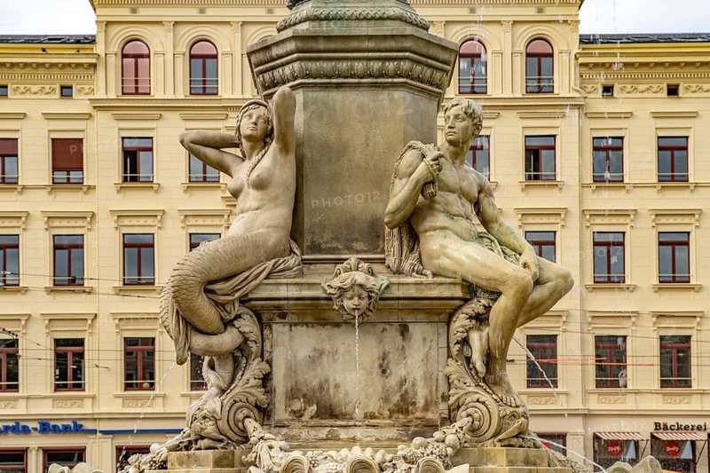 The Muschelminna fountain or Toberentzbrunnen at Postplatz in Görlitz, Upper Lusatia, Saxony, Germany