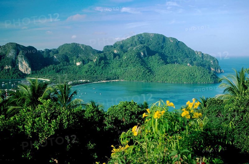 View of the island from the viewpoint one year in front of the tsunami, Ko Phi Phi Don, Thailand, December 2002, vintage, retro, old, historic