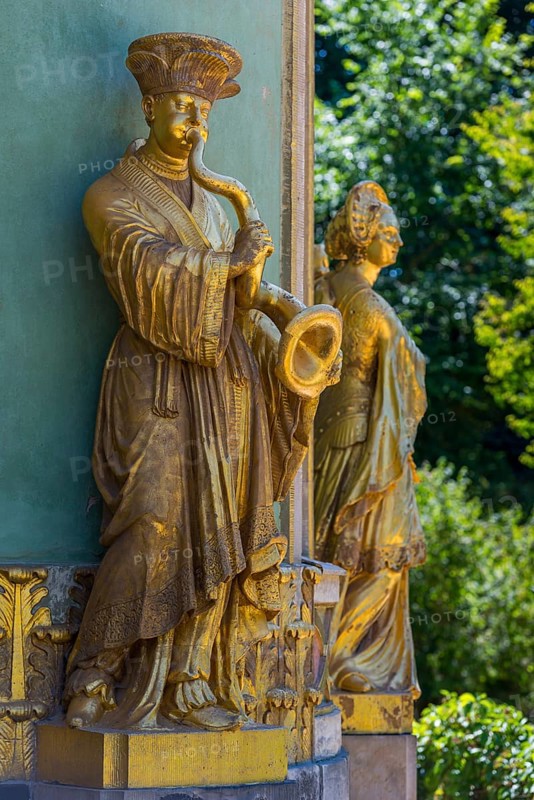 Golden sculptures as façade decoration from the Chinese House, Sanssouci Park, Potsdam