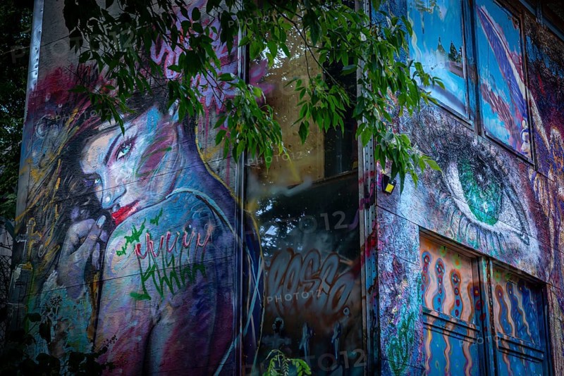 Graffiti on the former US eavesdropping facility on Teufelsberg in Grunewald, Berlin, Germany