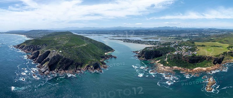 Aerial view of coast and landscape near Knysna, Knysna Heads, South Africa