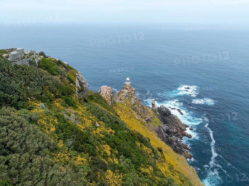 Cliffs and sea at Cape of Good Hope, Cape Point Lighthouse, Cape Peninsula, Cape Point Nature Reserve, Cape Town, South Africa
