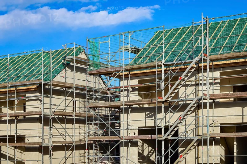 Castrop-Rauxel, North Rhine-Westphalia, Germany - residential construction in the Ruhr area. New construction district with semi-detached and terraced houses in the energy-saving KfW efficiency house standard 55