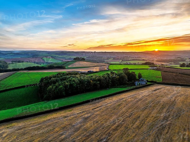 Colours of Devon Farms and Fields over Berry Pomeroy from a drone, Totnes, England, United Kingdom