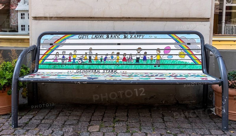 Good mood bench in the city center of Fulda, Hesse, Germany