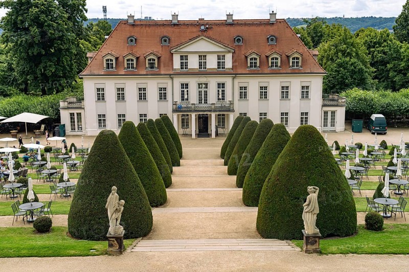 The Saxon State Winery Schloss Wackerbarth or Wackerbarth's Ruh' with Baroque Castle in Niederlößnitz, Radebeul, Saxony, Germany