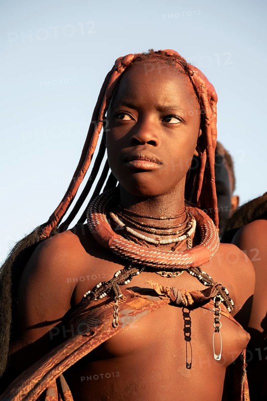 Portrait, Himba woman, traditional clothing, Kaokoveld, Kunene, Namibia