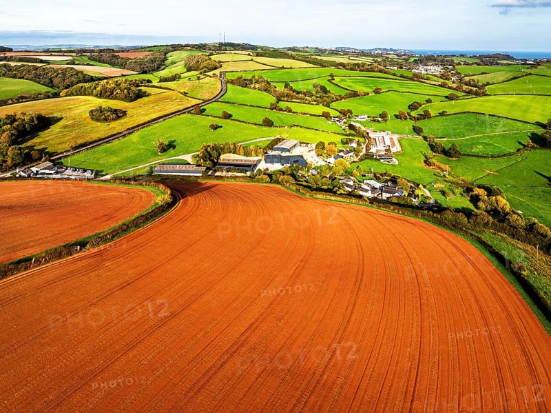 Colours of Devon Farms and Fields over Paignton and Berry Pomeroy from a drone, Totnes, England, United Kingdom