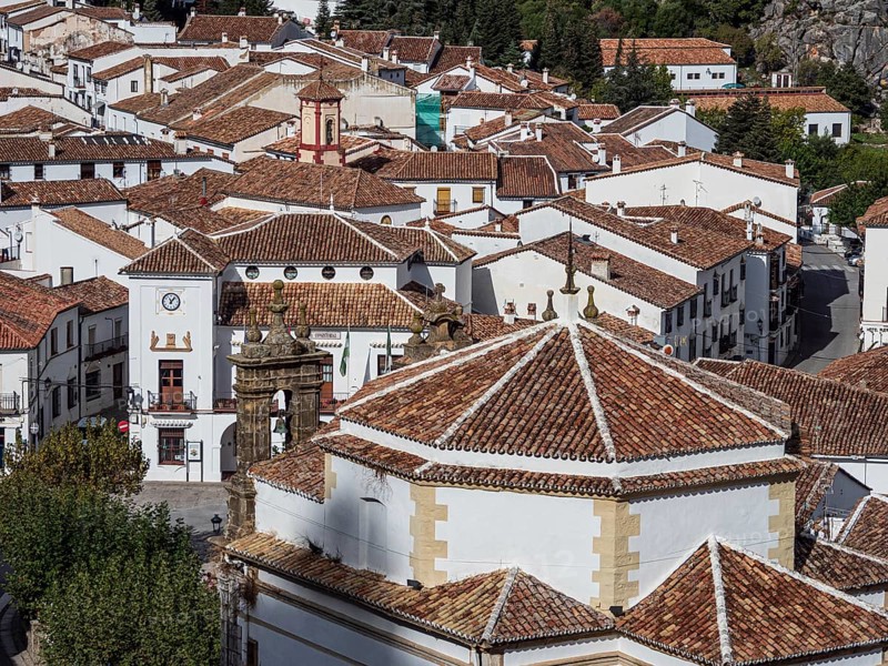 View over the white houses of village Grazalema, Parque natural de la Sierra de Grazalema, Andalusia, Spain