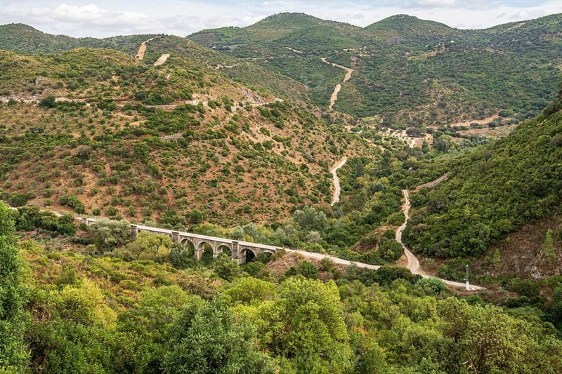 Cycle path Via Verde de la Sierra, Puerto Serrano to Olvera, old railroad track, cycle path on bridge, near village Coripe, Andalusia, Spain