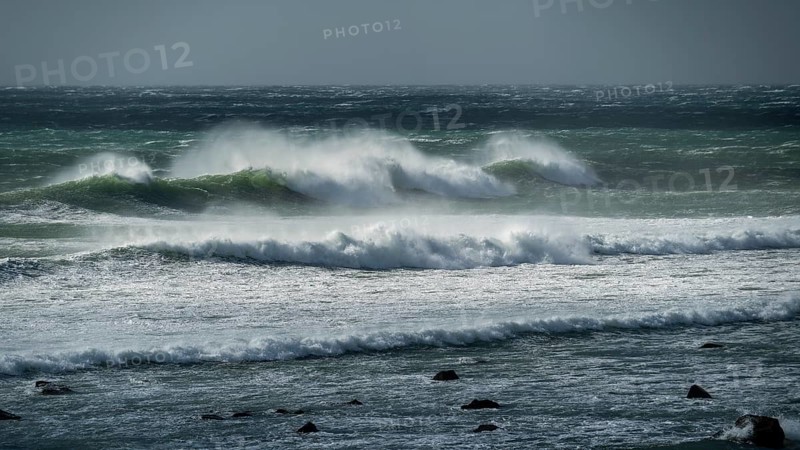 Ocean waves, strong surf, west coast of the Taranaki region, North Island, New Zealand