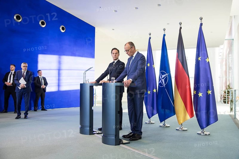 Mark Rutte (Secretary General of NATO) and Friedrich Merz (Chancellor of the Federal Republic of Germany, CDU) at a press conference after a one-on-one meeting in the Federal Chancellery, Berlin, 11 December 2025