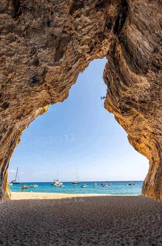 Rock cave on the beach at Cala Luna, Golfo di Orosei, Baunei, Sardinia, Italy