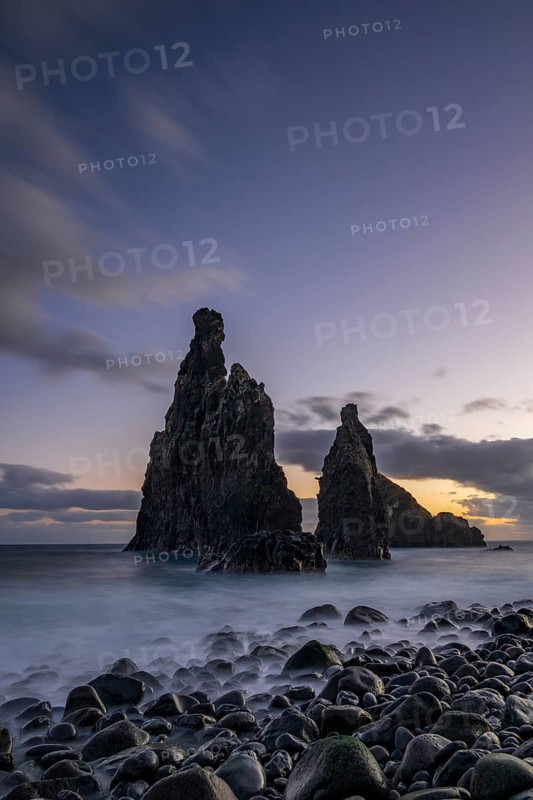 Ilheus da Rib volcanic rock formation on the cliffs of Ribeira da Janela, Madeira, Portugal