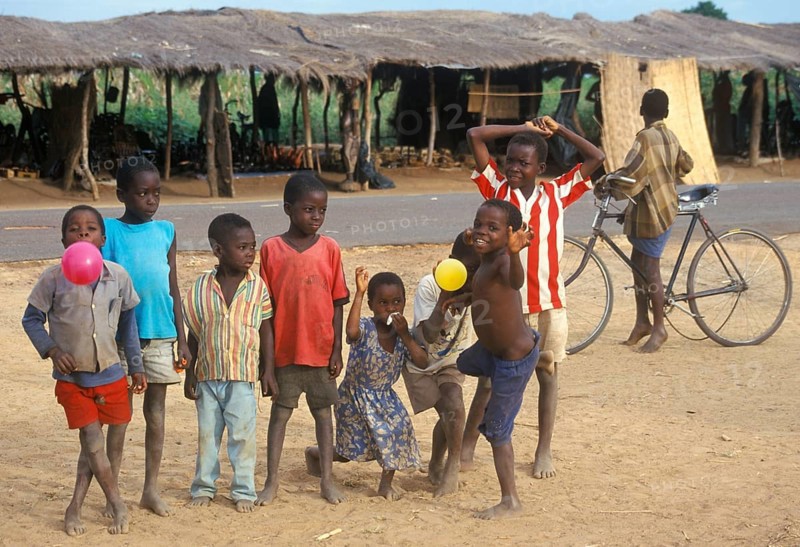 People, children on a street market, Salima, Malawi, Africa, June 2000, vintage, retro, old, historic