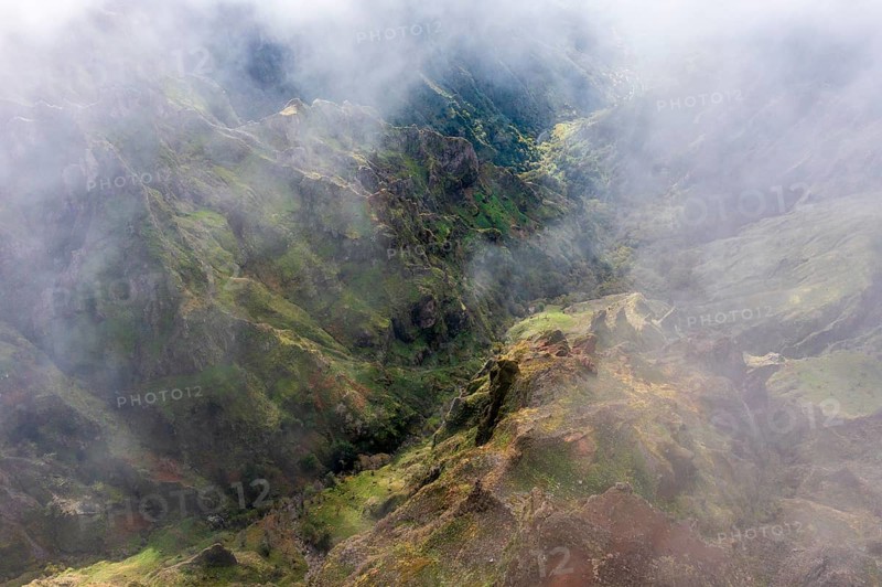Aerial view, clouds of fog, mountains, Madeira, Portugal