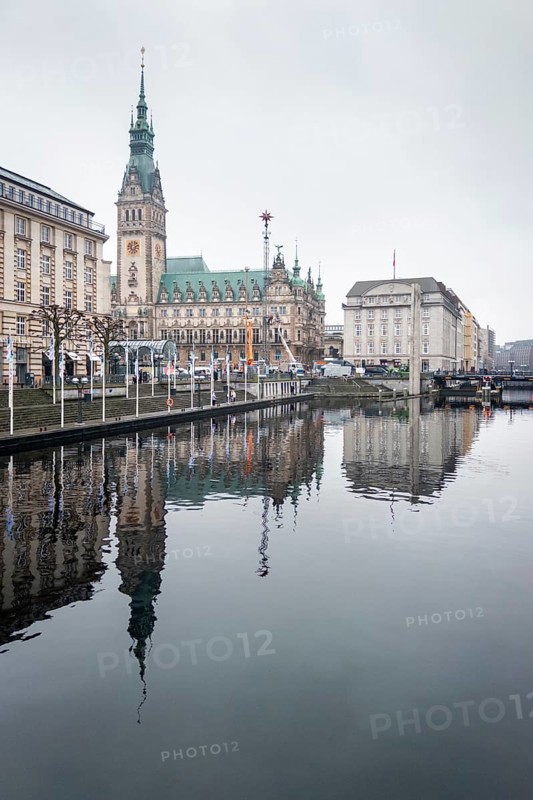 Town Hall in the dark morning light, Old Town, Hamburg, Germany