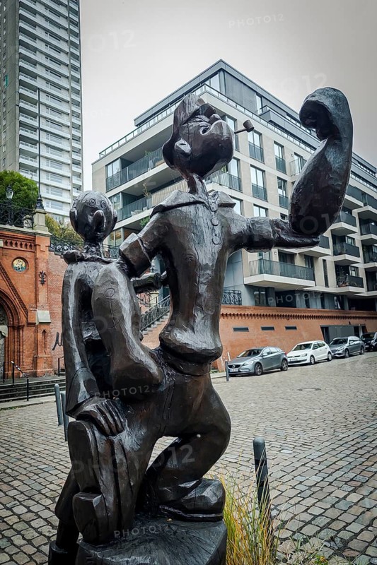 Popey sculpture, comic book character, Altona-Altstadt, Hamburg, Germany