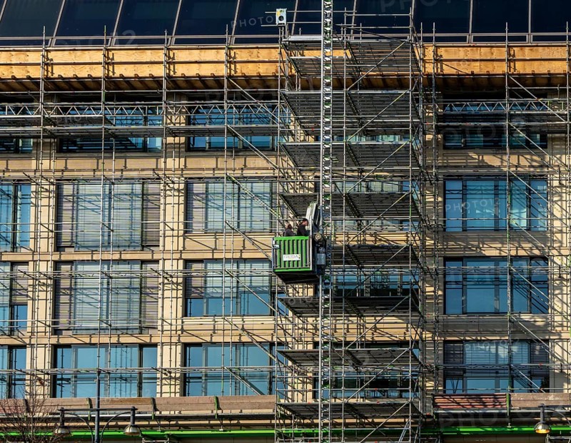 Scaffolding on the façade of the Radisson Hotel Berlin, Karl-Liebknecht-Straße, Berlin, Germany