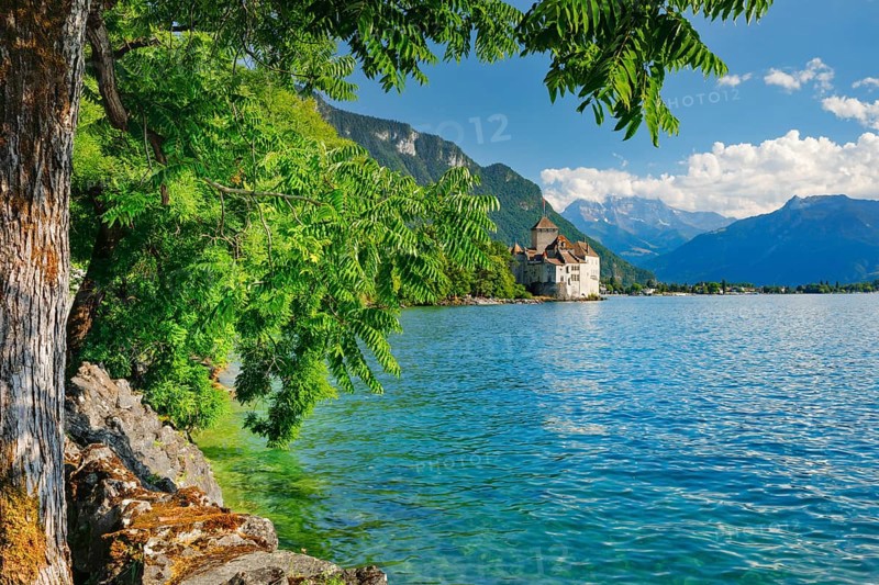 Chillon Castle on Geneva near Veytaux, Canton of Vaud, . switzerland