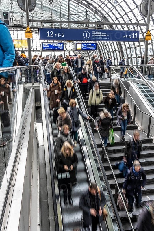 Central station in Berlin, passengers leave the platform after arrival, Germany