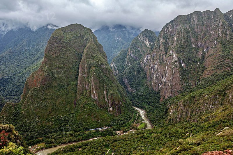 Majestic mountains with impressive river, The Urubamba Valley near Machu Picchu in Peru