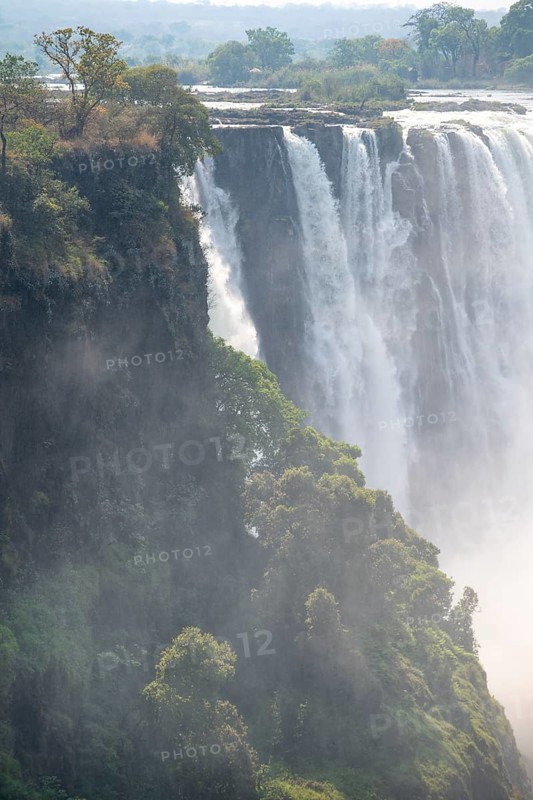 Water plunges into the depths, Victoria Falls with gorge, Zambezi, Zimbabwe