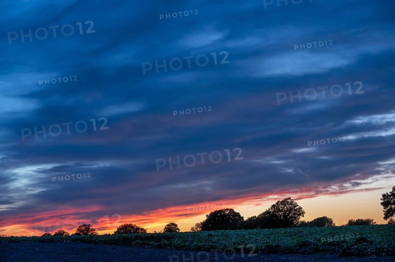 Red blue evening sky, Othenstorf, Mecklenburg-Western Pomerania, Germany
