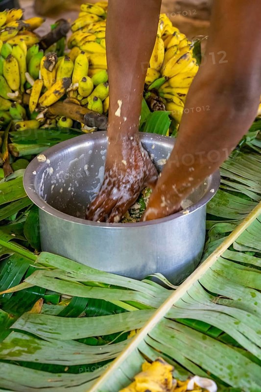 Local man, production of banana juice and banana schnapps, banana plantation, near Fort Portal, Uganda