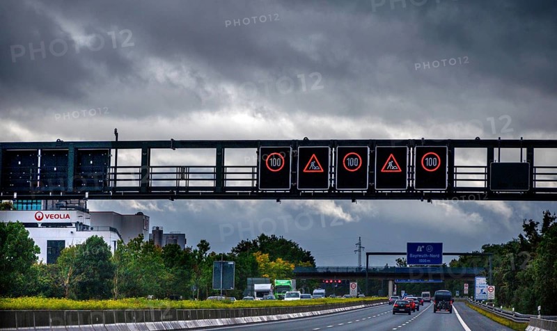Electronic traffic control on the A9 motorway, Hof, Upper Franconia, Bavaria, Germany
