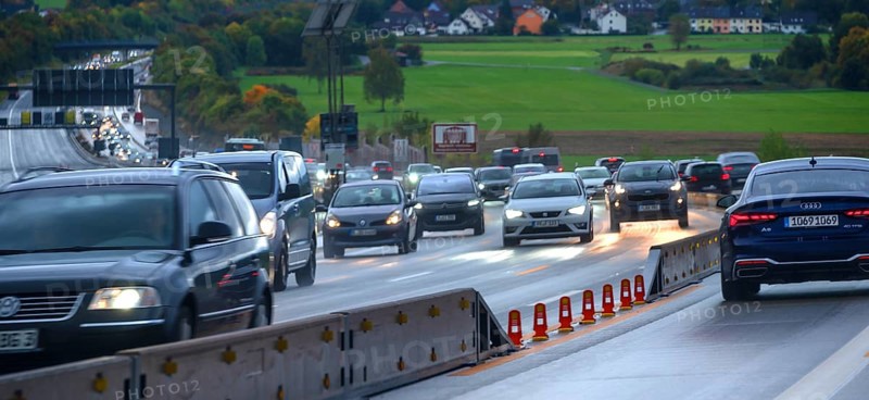 Tourist traffic on the A9 motorway, Hof, Upper Franconia, Bavaria, Germany