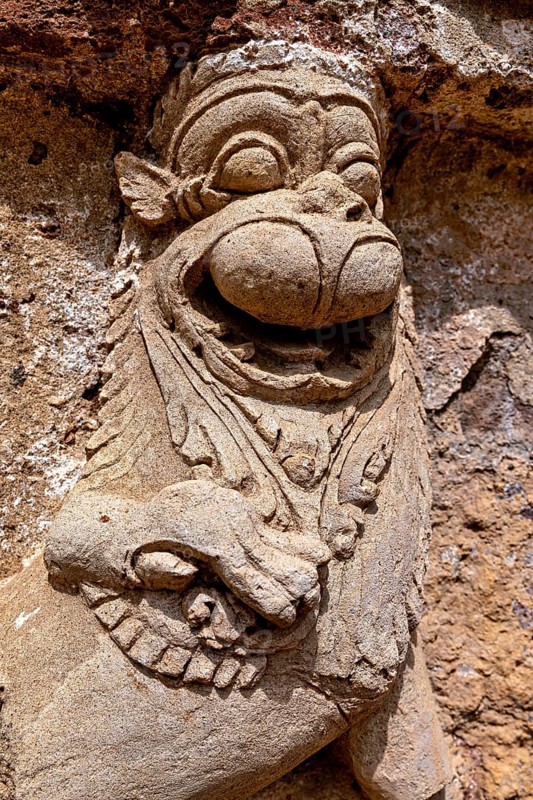 Close-up of an artfully crafted stone lion statue, The Temples of Polonnaruwa in Sri Lanka