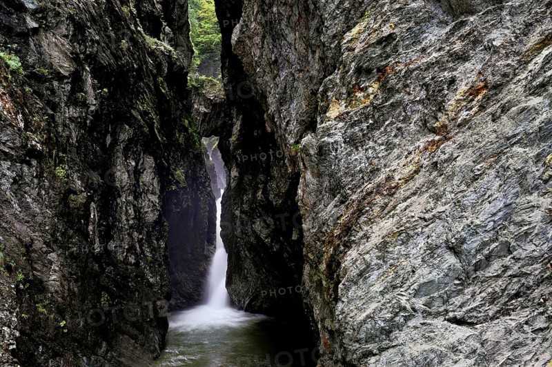 Small waterfall, Diosaz mountain river in the gorge, Gorges de la Diosaz, Les Houches, Chamonix-Mont-Blanc, Haute-Savoie, France