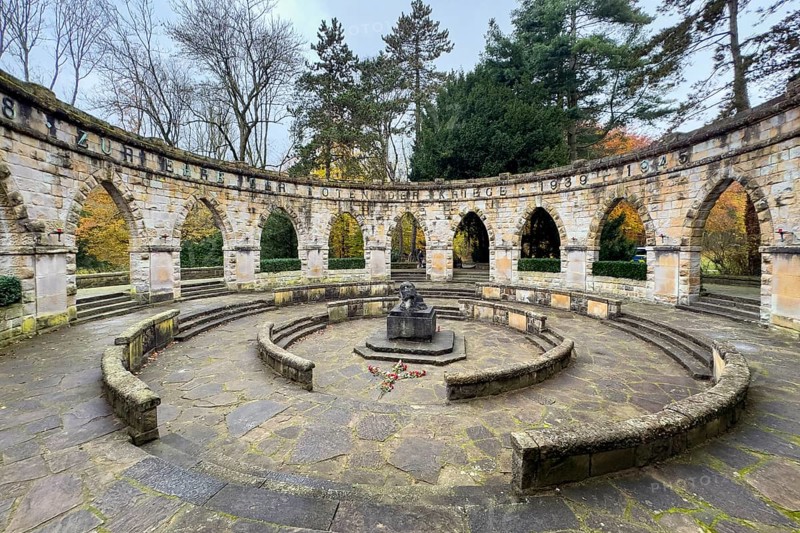 Memorial in memory of for in honor of the dead from the wars In the Wittringer Wald recreation area, Gladbeck, North Rhine-Westphalia, Germany