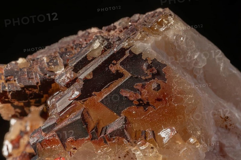 Transparent crystals sit on rocks and reveal their unique shimmer and geological structure. The light underlines the natural beauty of minerals. Bas Rhin, Alsace, France
