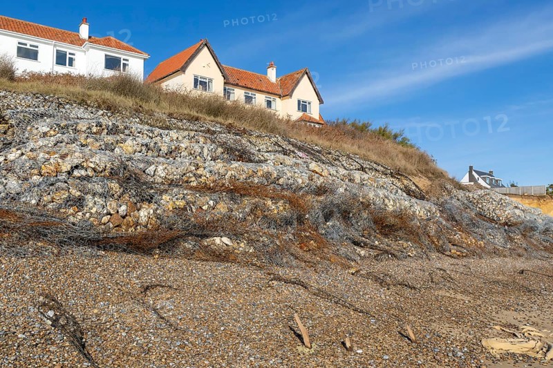 Clifftop houses at risk from coastal erosion, Thorpeness, Suffolk, North Sea coast, England, UK October 2025