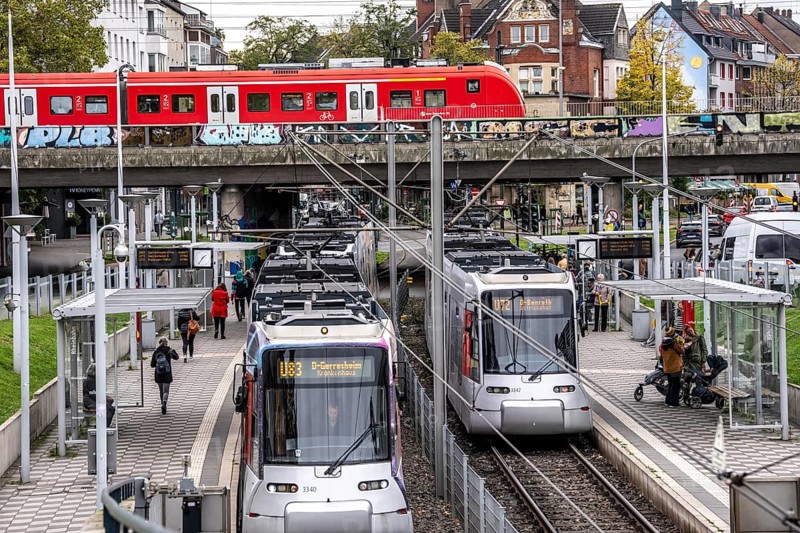 Tram station, at Düsseldorf-Bilk station, hub of S-Bahn, subway, tram, public bus, North Rhine-Westphalia