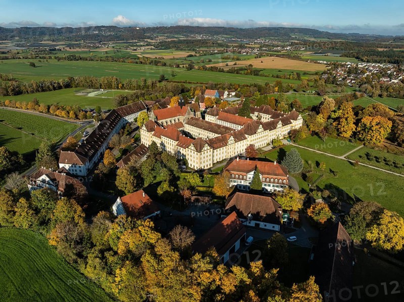 Salem Castle School and Boarding School, Salem International College, former imperial abbey, museum, concert area, former monastery of Order of Cistercians, aerial view, Lake Constance District, Linzgau, Baden-Württemberg, Germany