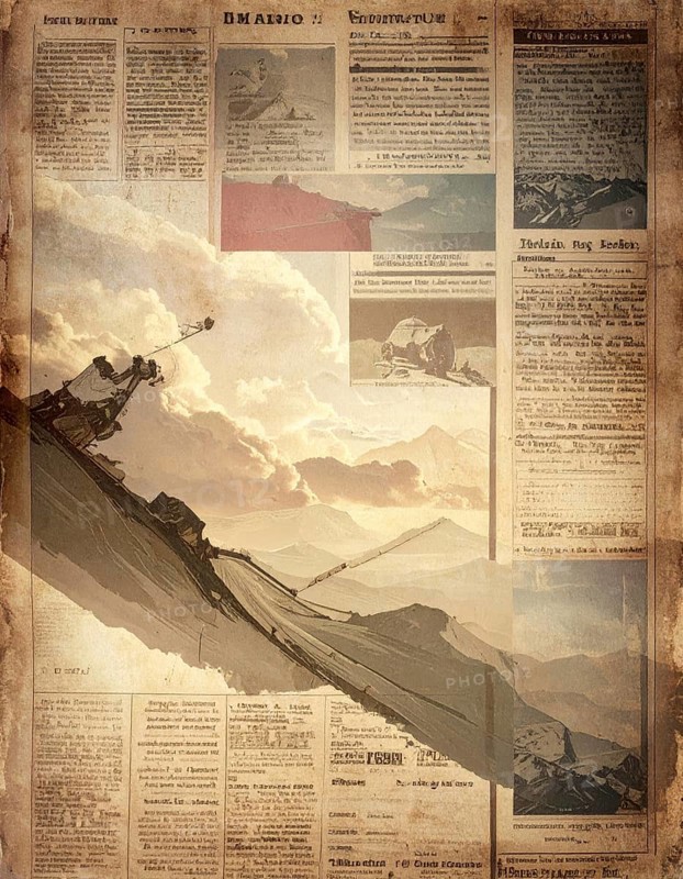 Grunge old public newspaper, texture background wallpaper illustration, vintage tattered yellow press news, AI generated