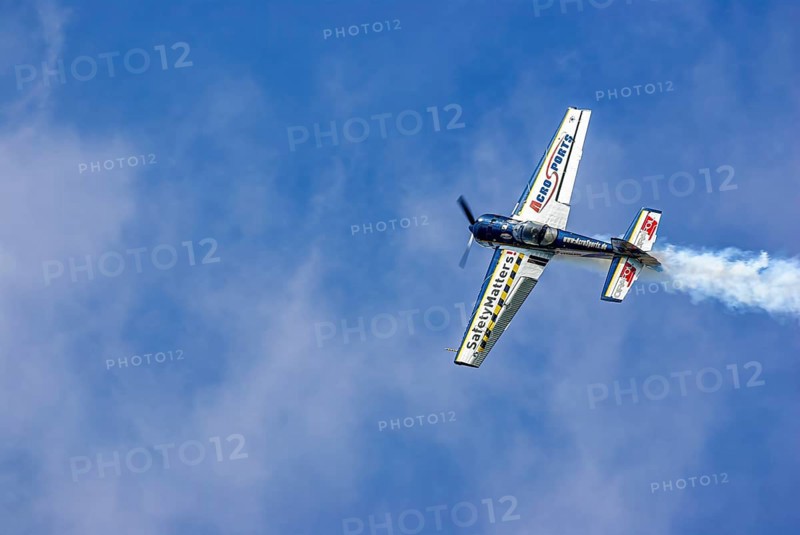 A Jakovlev Jak-55 with the registration LY-AGL during a flight demonstration as part of an air show at the Rossfeld in Metzingen-Glems, Baden-Württemberg, Germany, for editorial use only