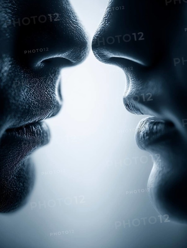 Symmetrical arrangement of two pairs of lips coming close together creates a feeling of intimacy, AI generated, AI generated