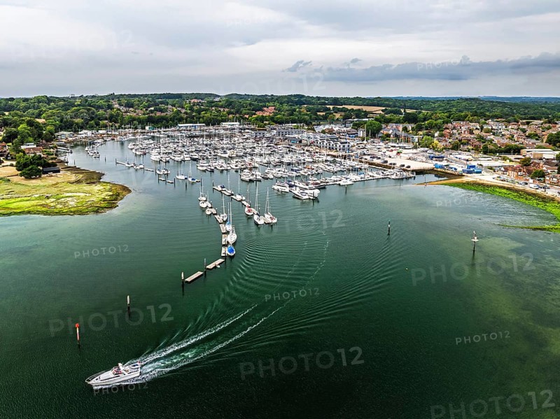 River Hamble and Swanwick Marina from drone, Swanwick, Southampton, Hampshire, England, United Kingdom