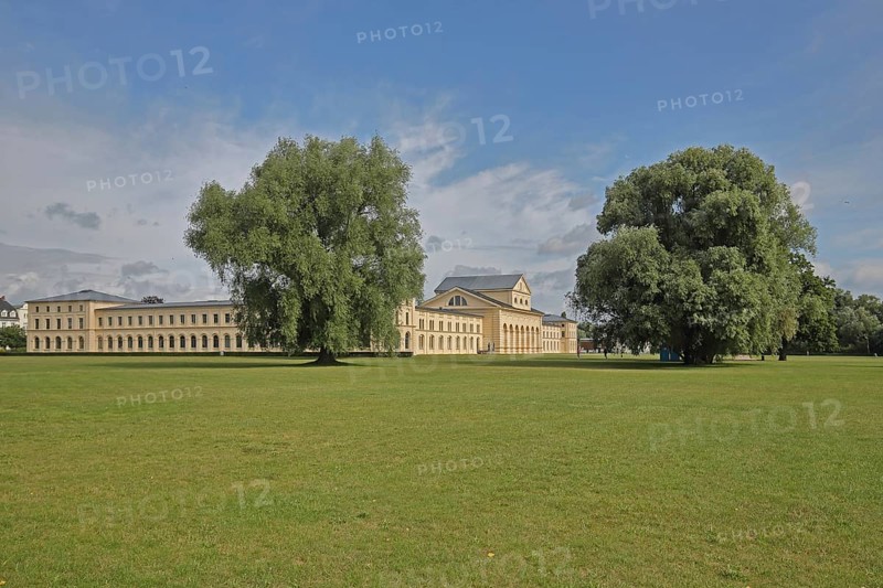 Classicist stables and ministry, lawn, park, Schwerin, Mecklenburg-Western Pomerania, Germany